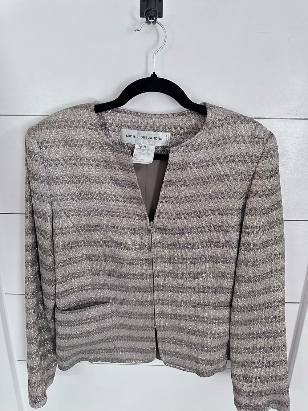 Micheal DesJardins 8 grey metallic stripe front zip old money Can made blazer - Picture 11 of 16